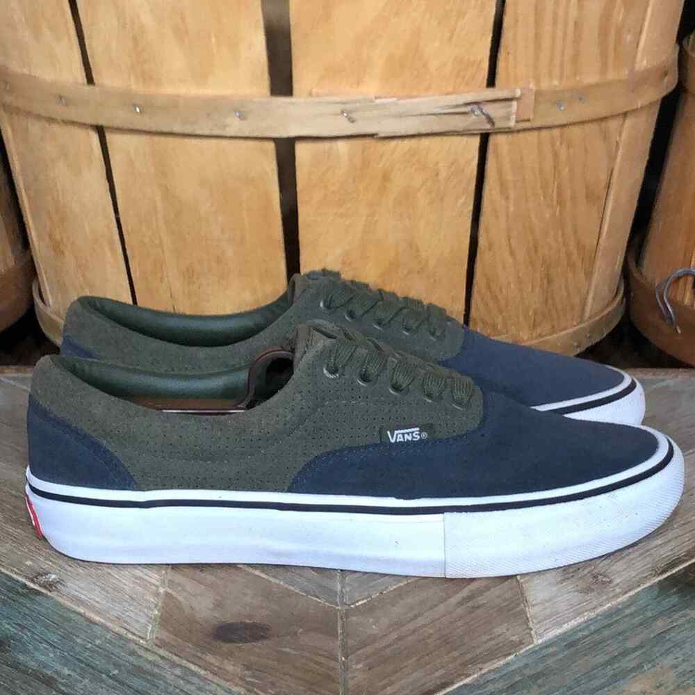Vans Era Pro Olive Navy Perforated Suede Skateboarding Sneakers Shoes Men Size 7